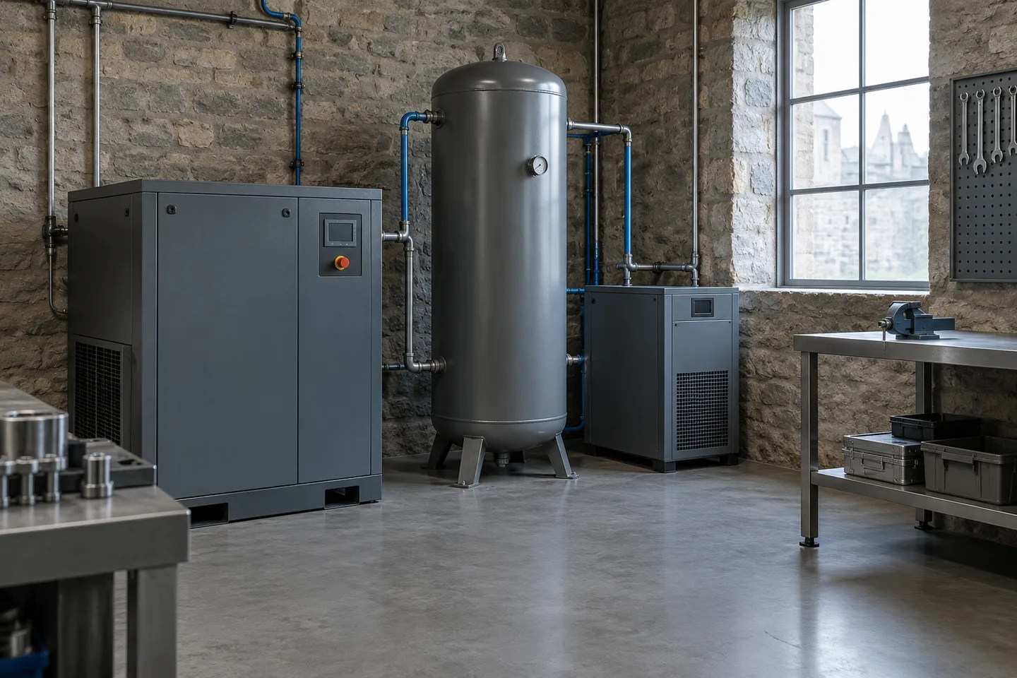 Air compressor equipment for an installation page