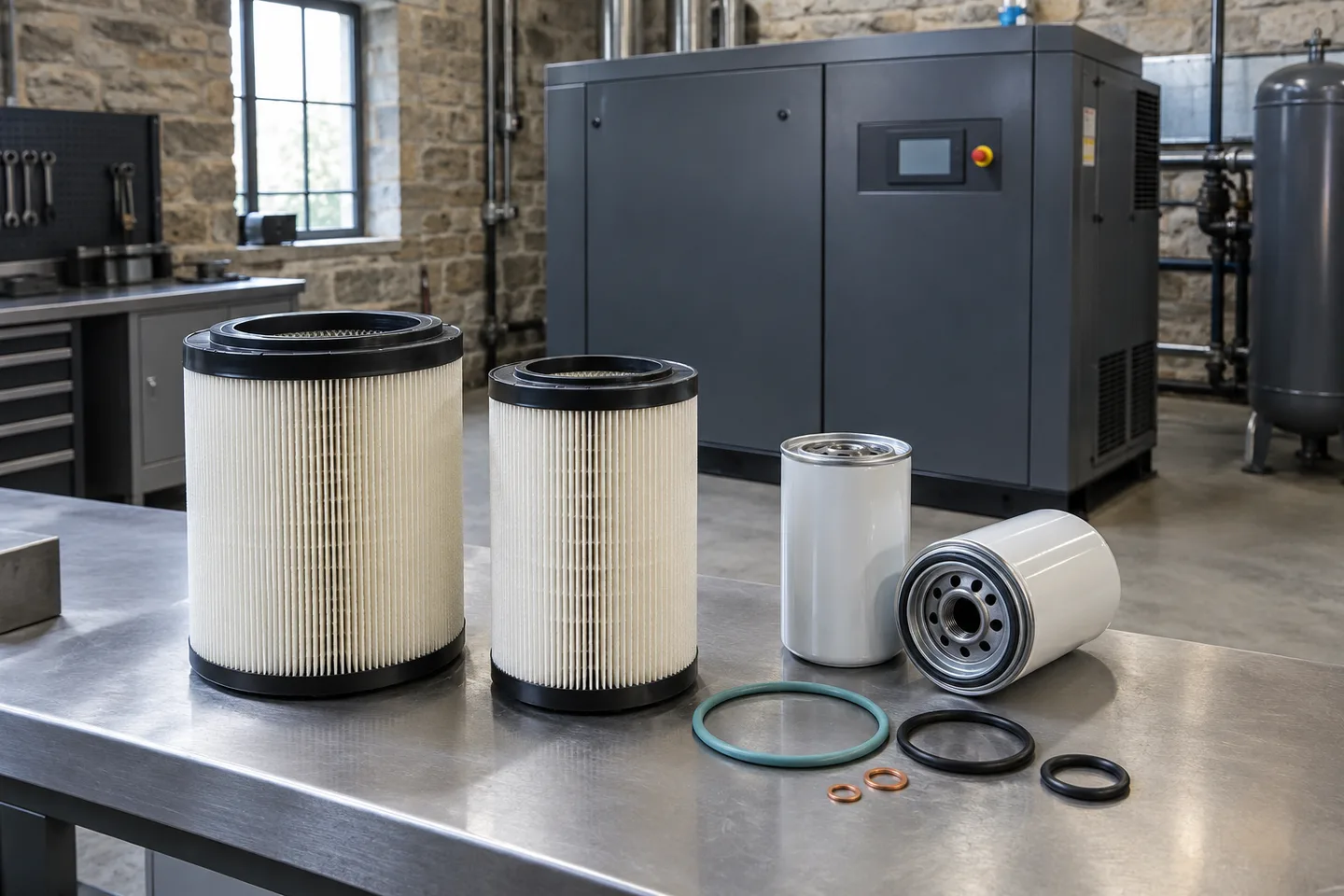 Air compressor equipment for a servicing page